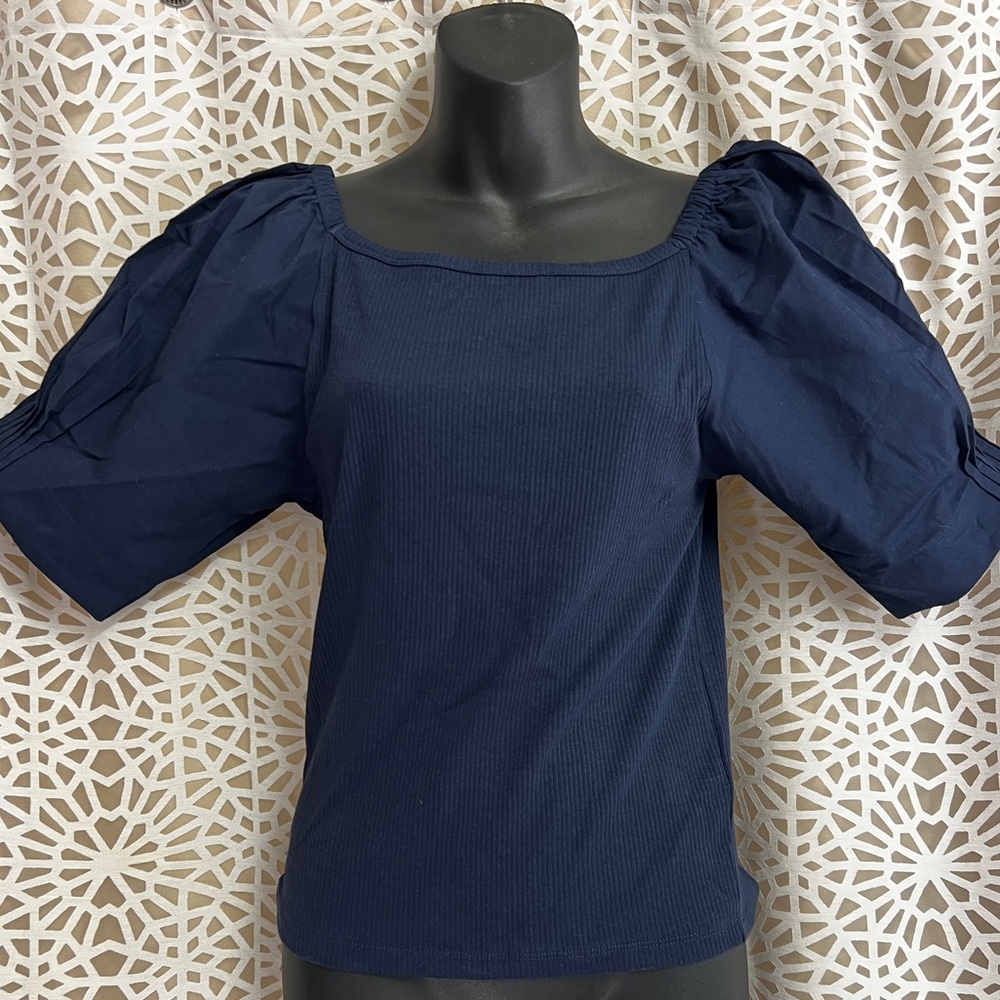 J. Crew Vintage Dark Blue Puff Sleeve Blouse